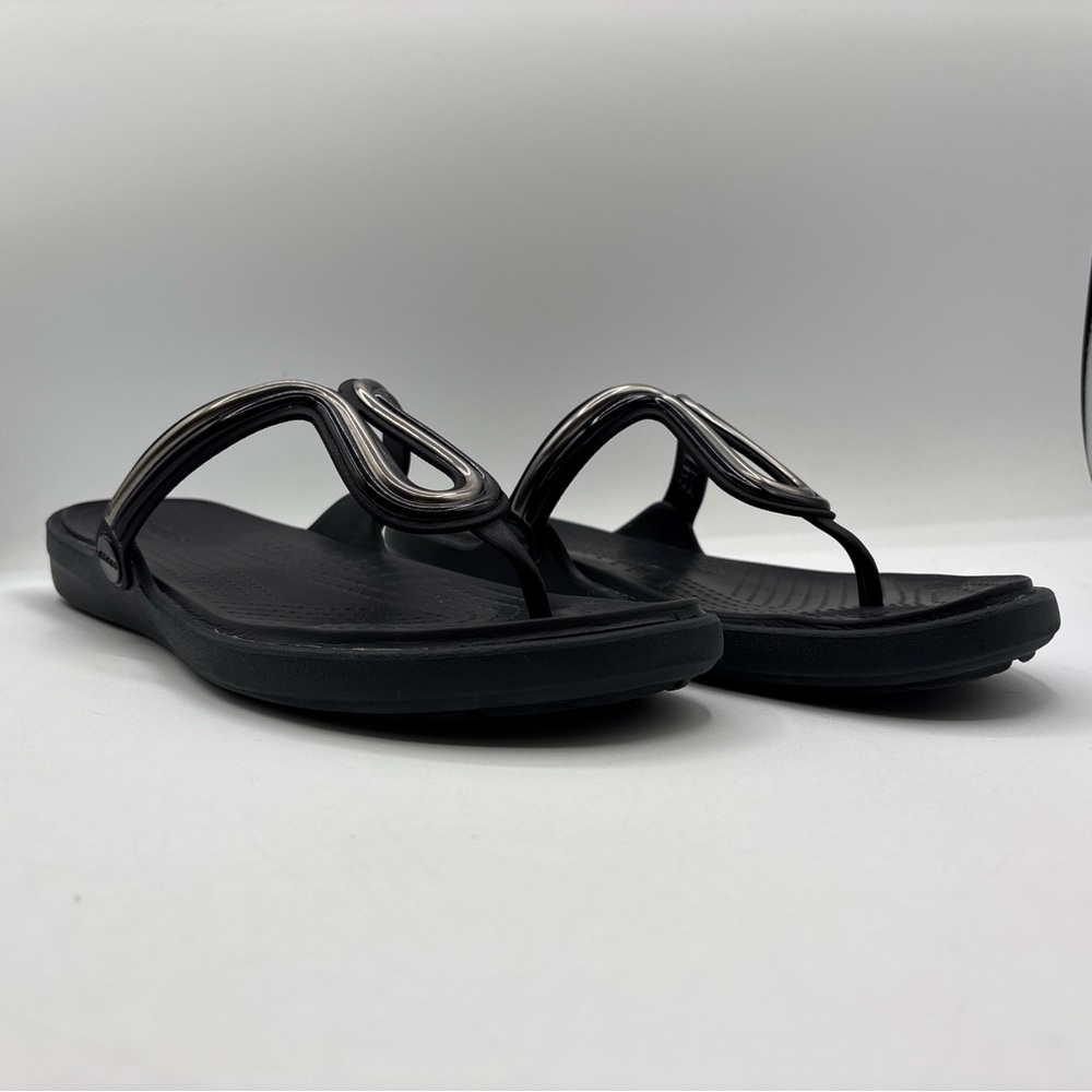 Crocs Sanrah Metal Block Wedge Black Women’s Size 10 205470 Dual Comfort Sandal - Picture 7 of 16